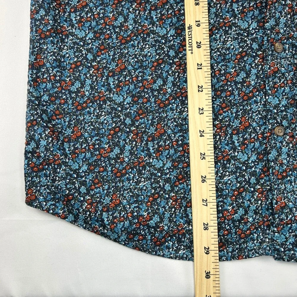 Banana Republic Mens Slim Fit SS Oxford Floral Button Down Shirt Blue Orange L